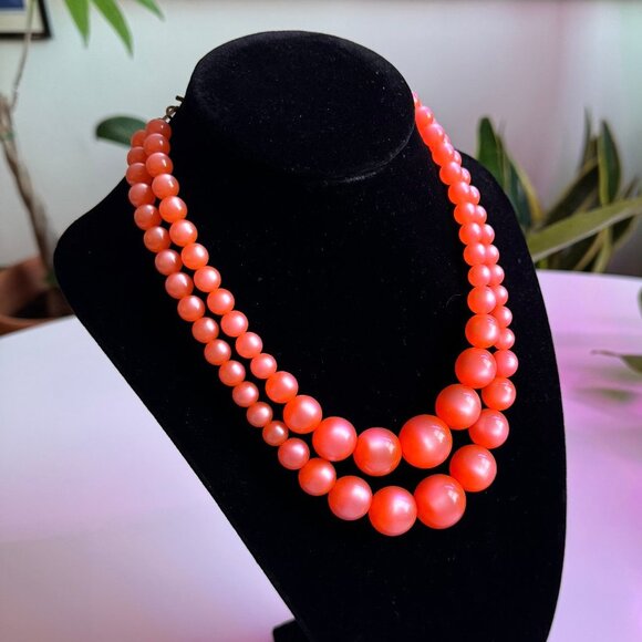 Orange Lucite Double Strand Necklace - Picture 2 of 3